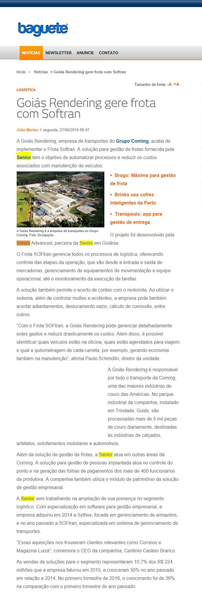 BAGUETE | Goiás Rendering gere frota com Softran
