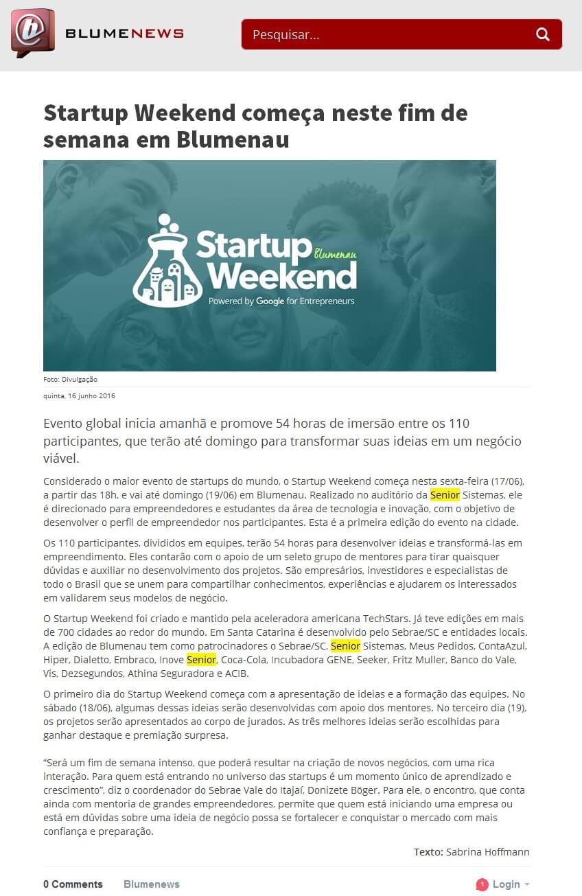 BLUMENEWS | Startup Weekend começa neste fim de semana em Blumenau