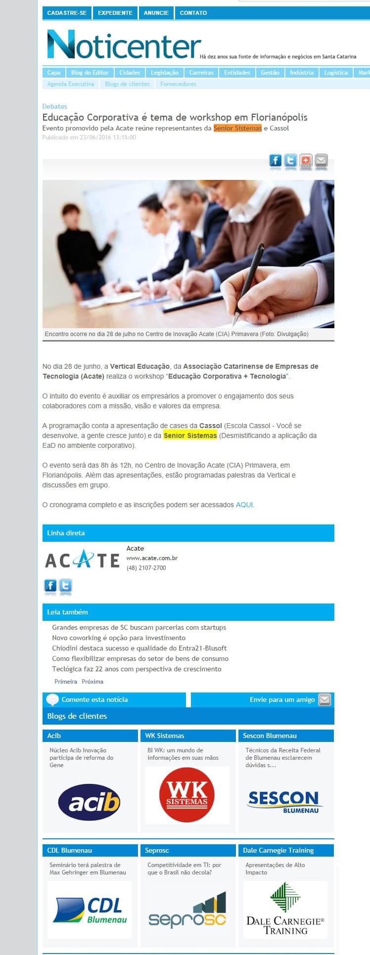 NOTICENTER | Educação Corporativa é tema de workshop em Florianópolis