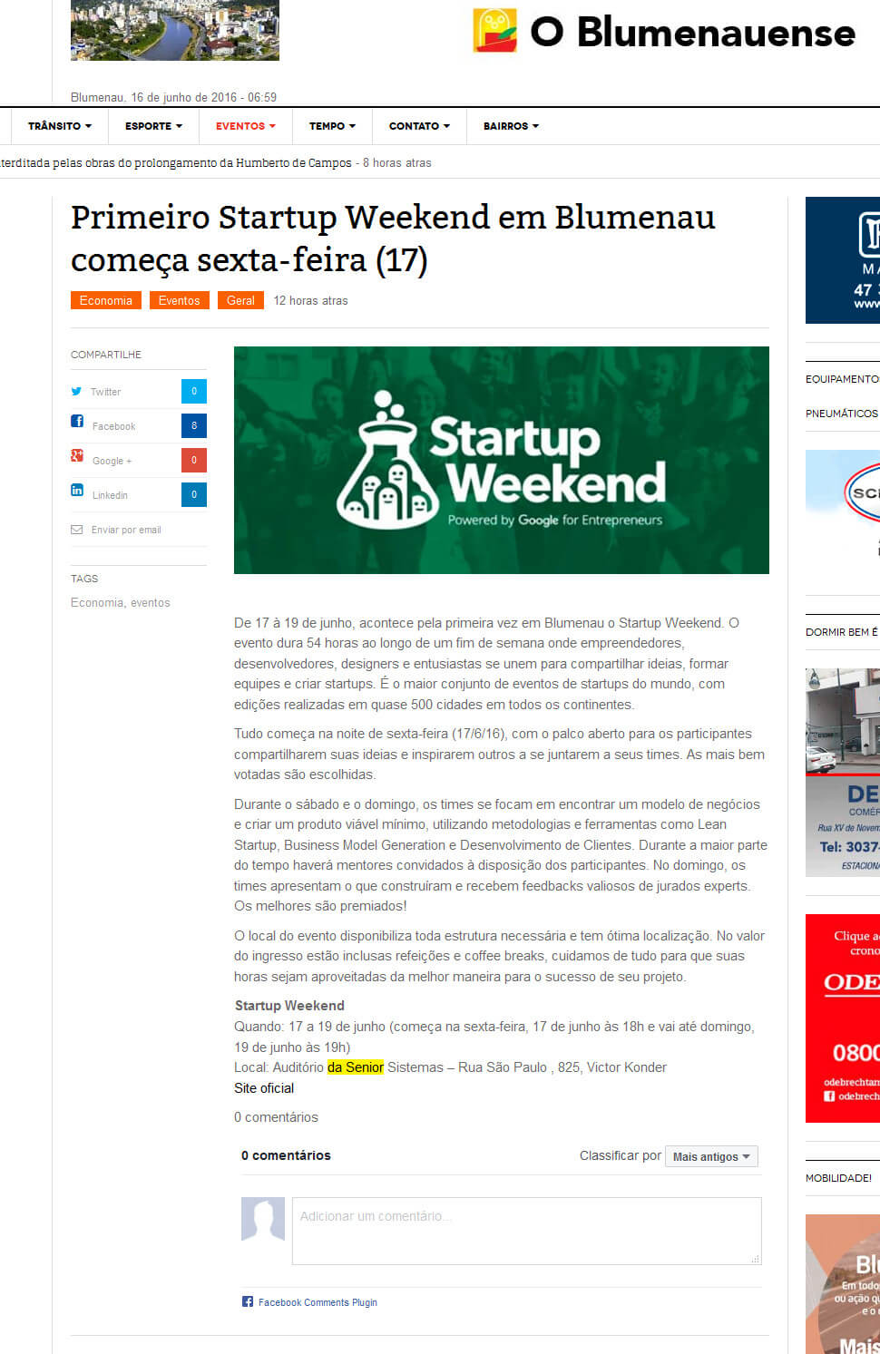 O BLUMENAUENSE | Primeiro Startup Weekend em Blumenau começa sexta-feira (17)