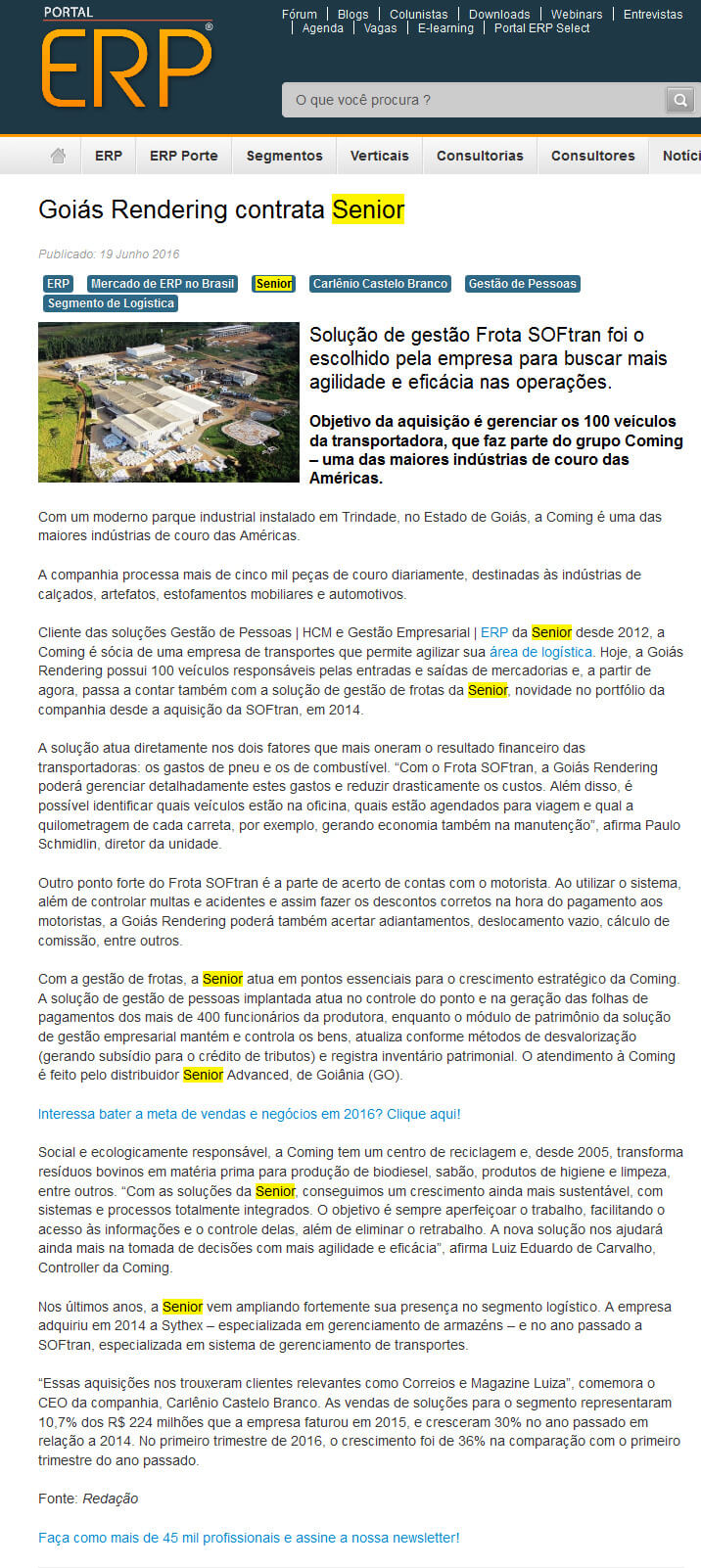 ERP | Goiás Rendering contrata Senior