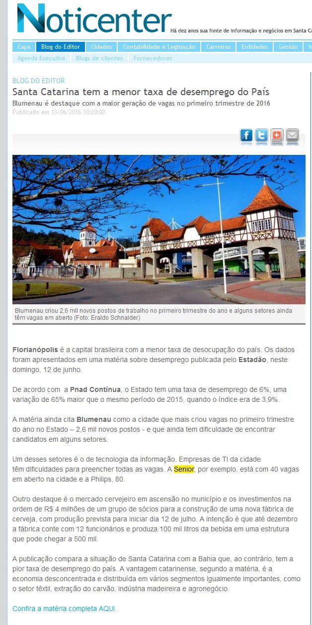 NOTICENTER | Santa Catarina tem a menor taxa de desemprego do país