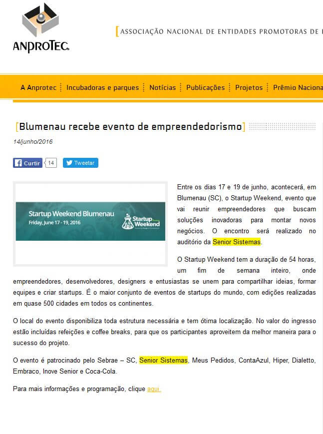 ANPROTEC | Blumenau recebe evento de empreendedorismo