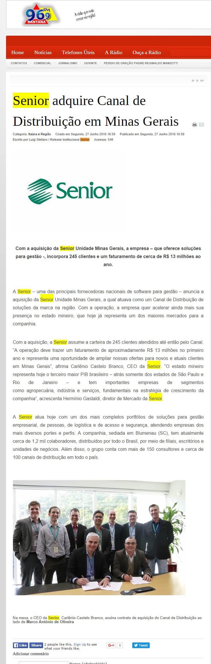 SANTA FM | Senior adquire Canal de Distribuição em Minas Gerais