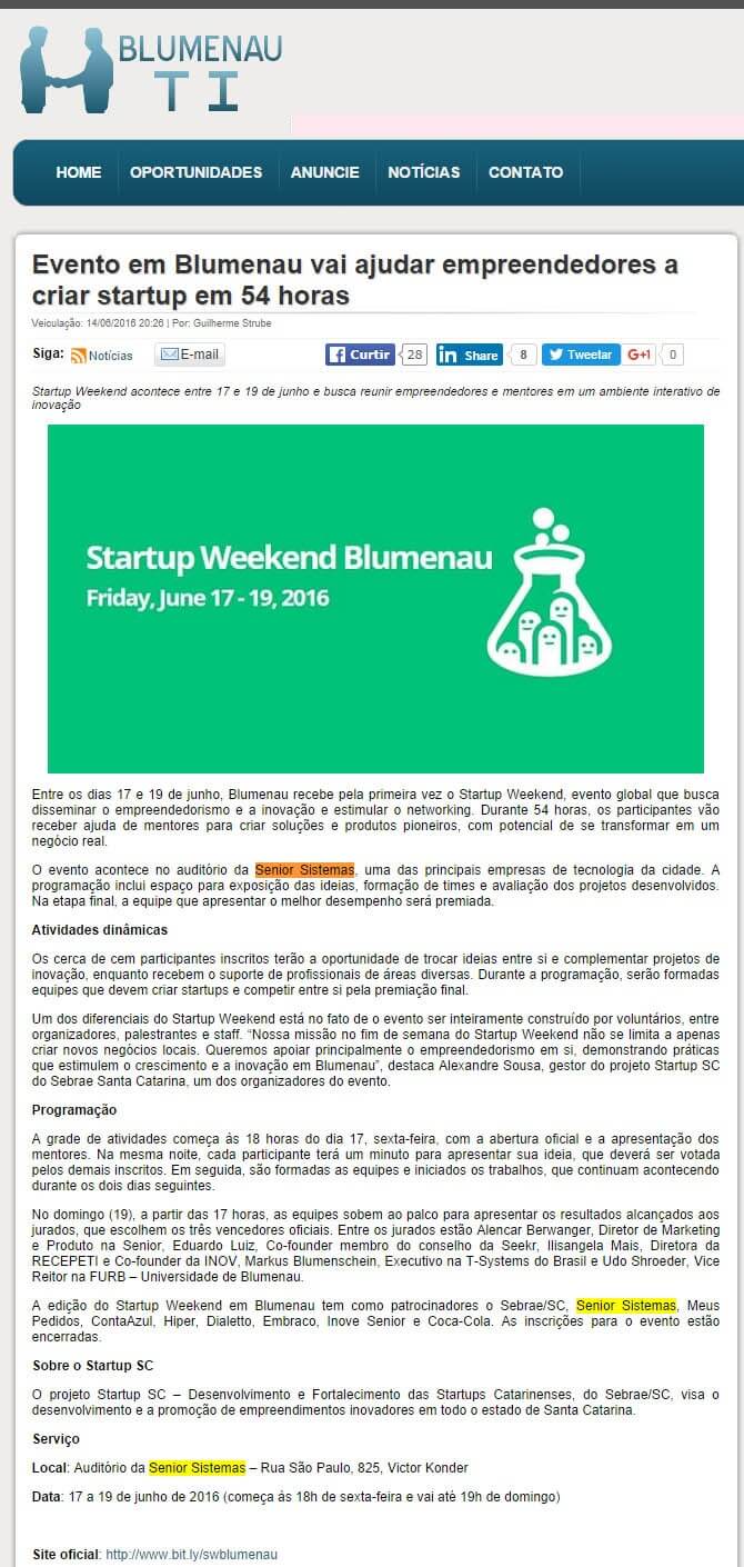 BLUMENAU TI | Evento de Blumenau vai ajudar empreendedores a criar startup em 54 horas