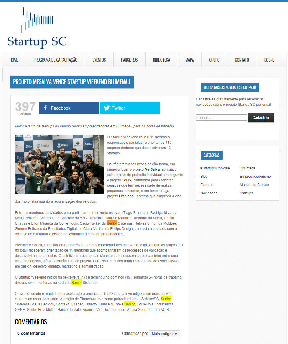 STARTUP SC | Projeto Me Salva vence Startup Weekend Blumenau