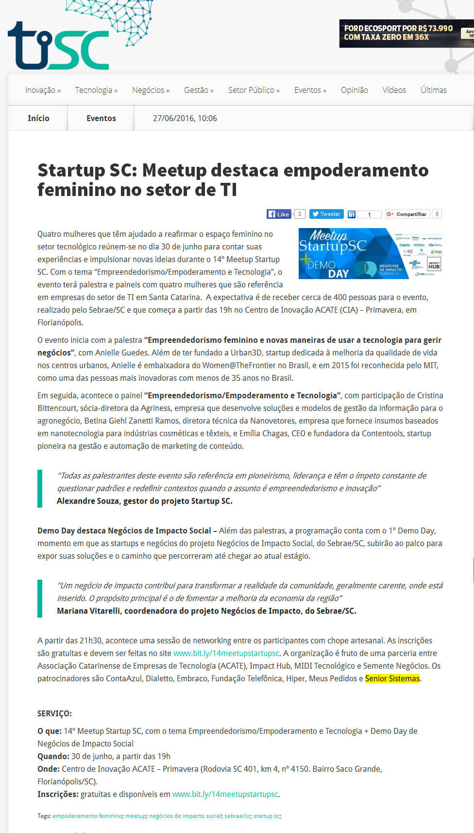 TI SC | Startup SC: Meetup destaca empoderamento feminino no setor de TI