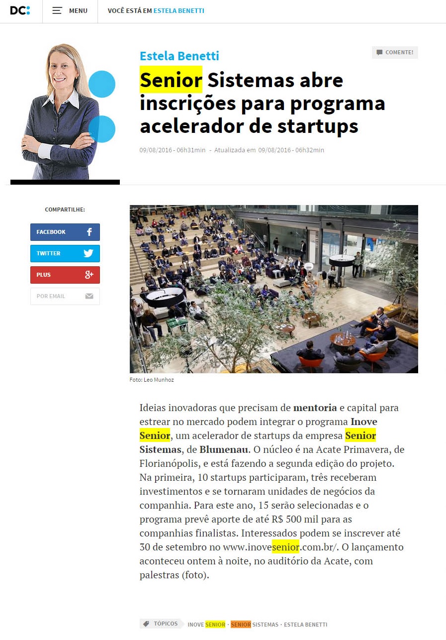 DC | Senior Sistemas abre inscrições para programa acelerador de startups