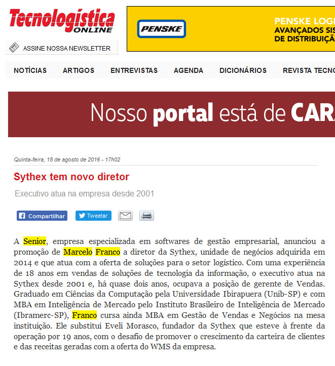 Tecnologística | Sythex tem novo Diretor