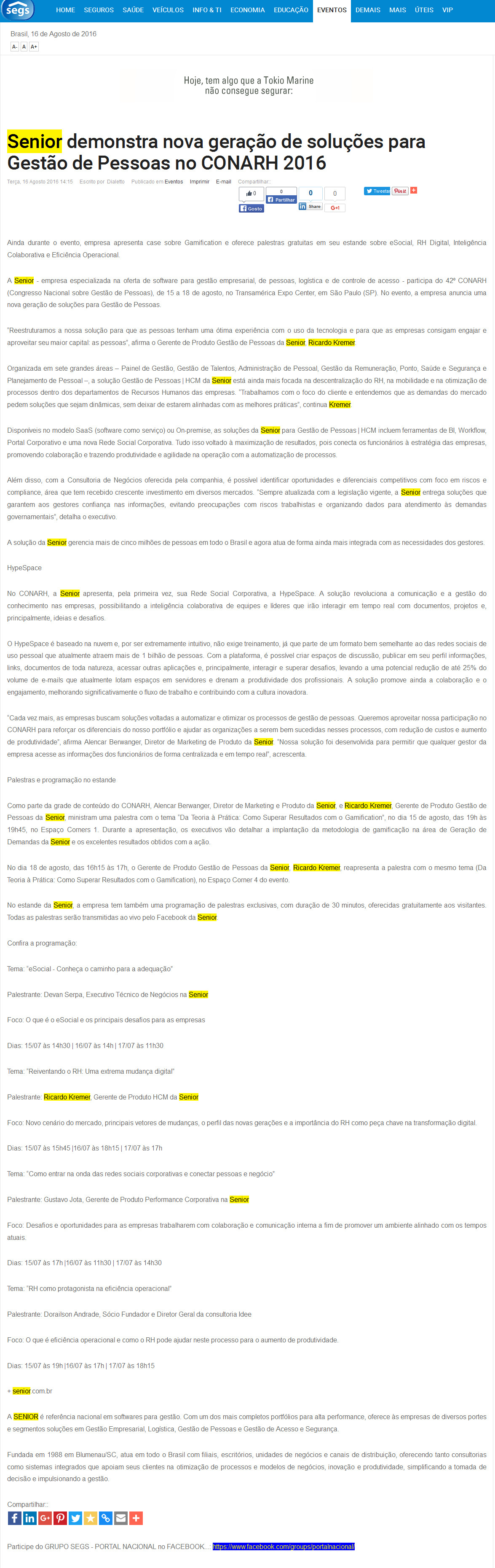 Portal Segs | Senior demonstra nova geração de soluções para gestão de pessoas no CONARH 2016