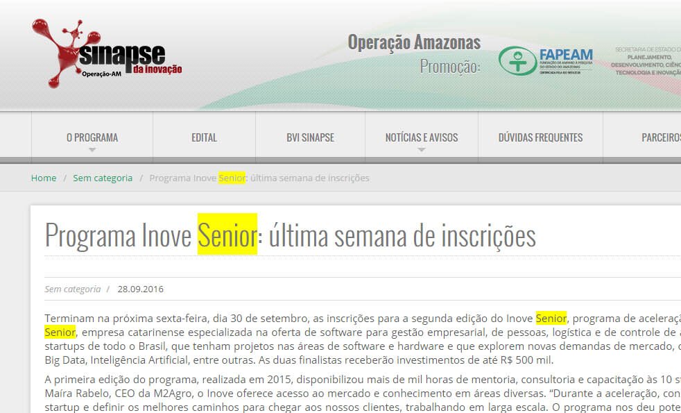 SINAPSE DA INOVAÇÃO | Programa inove Senior última semana de inscrições