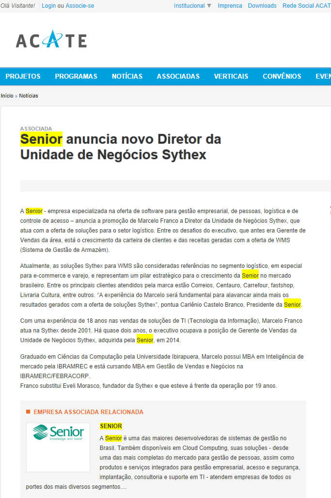 ACATE | Senior anuncia novo diretor da unidade de negócios Sythex