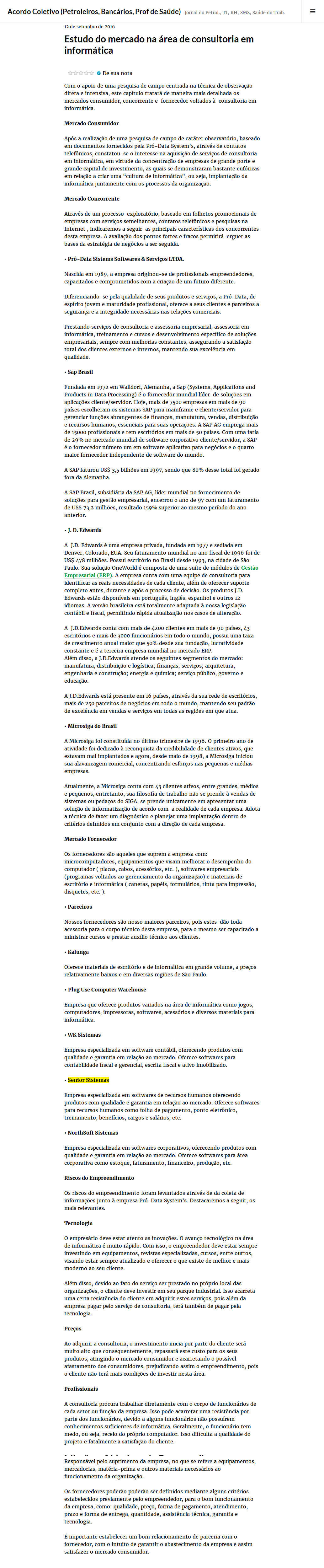 ACORDO COLETIVO | Estudo do mercado na área de consultoria em informática