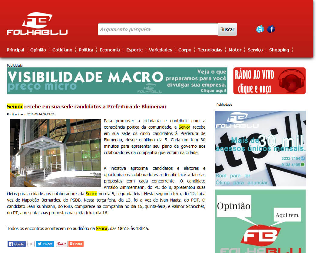 Folha Blu | Senior recebe em sua sede candidatos à Prefeitura de Blumenau