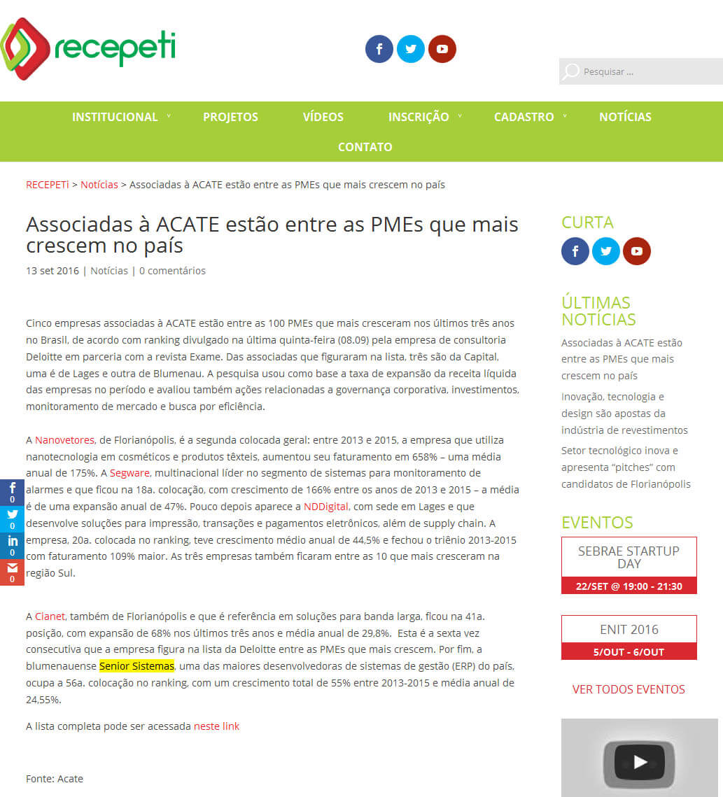 Recepe Ti | Associadas à Acate estão entre as PMEs que mais crescem no país