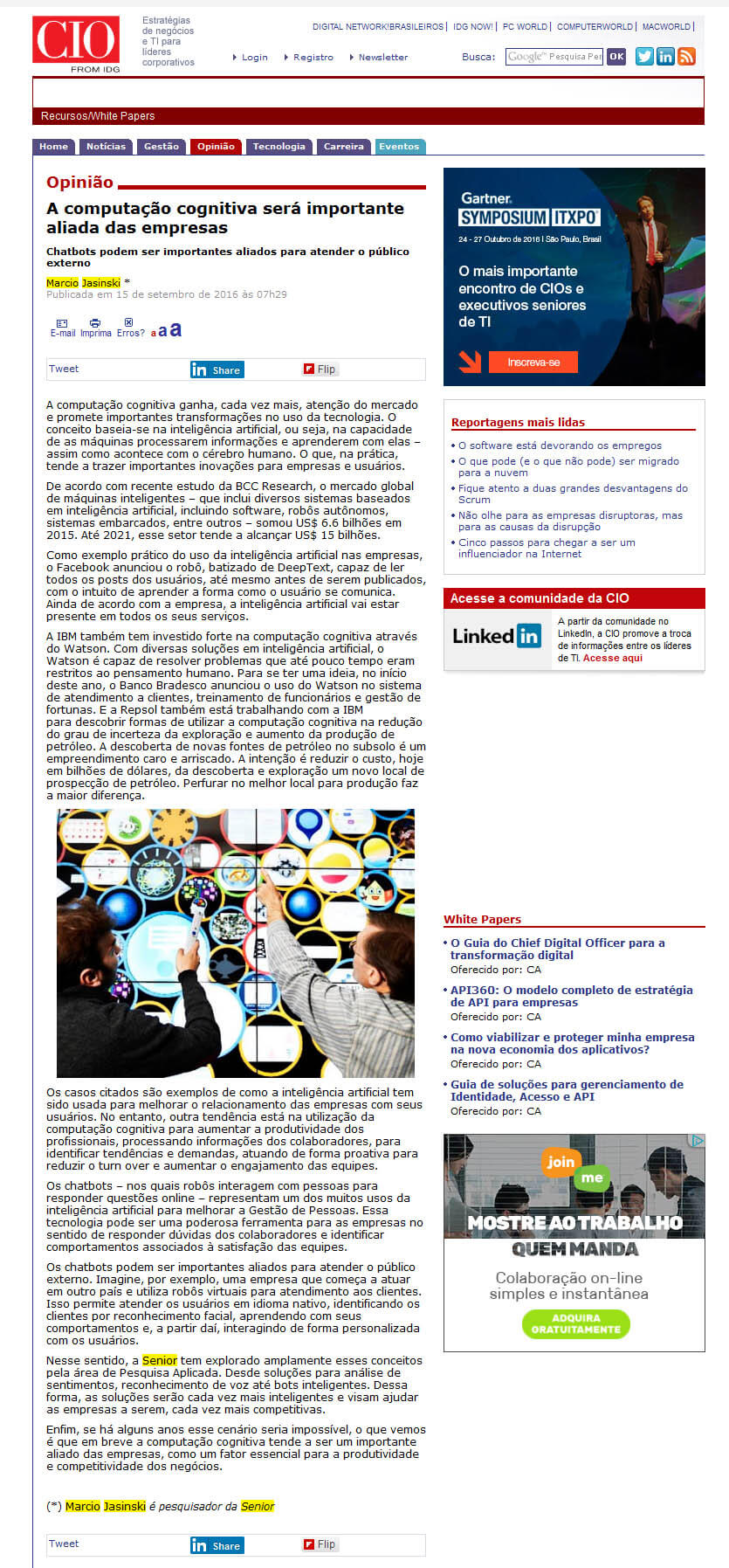 CIO | A computação cognitiva será importante aliada das empresas