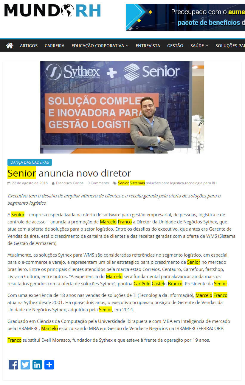 MUNDO RH | Senior anuncia novo Diretor