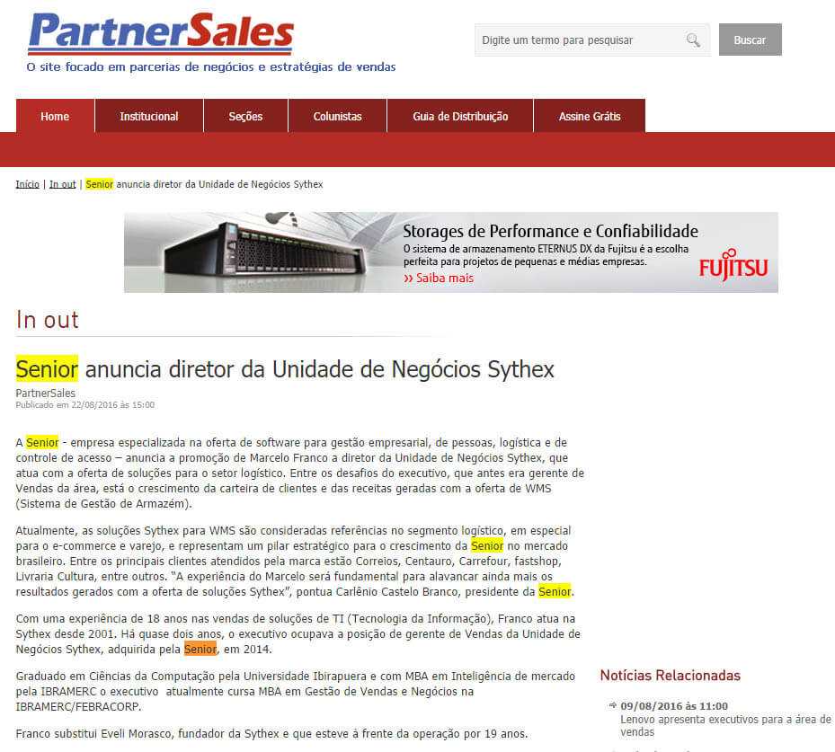 PARTNERSALES | Senior anuncia Diretor da unidade de Negócios Sythex