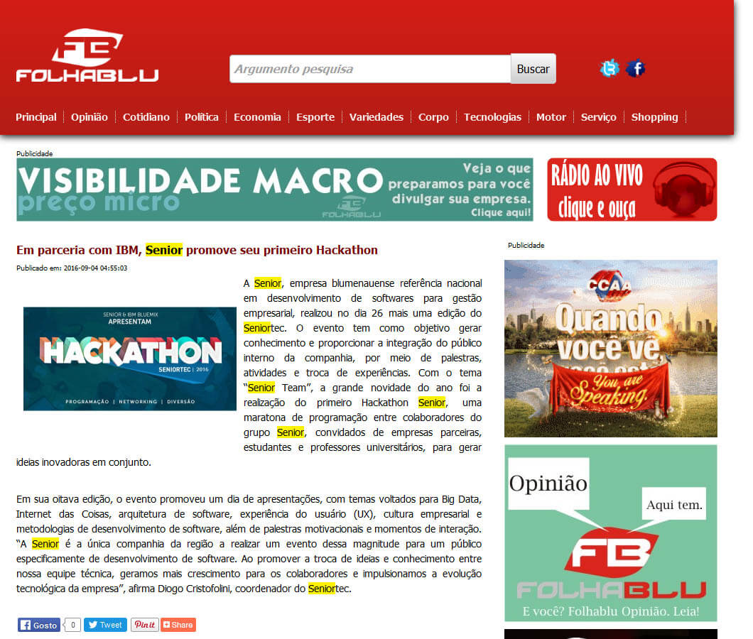 Folhablu | Em Parceria Com Ibm, Senior Promove Seu Primeiro Hackathon