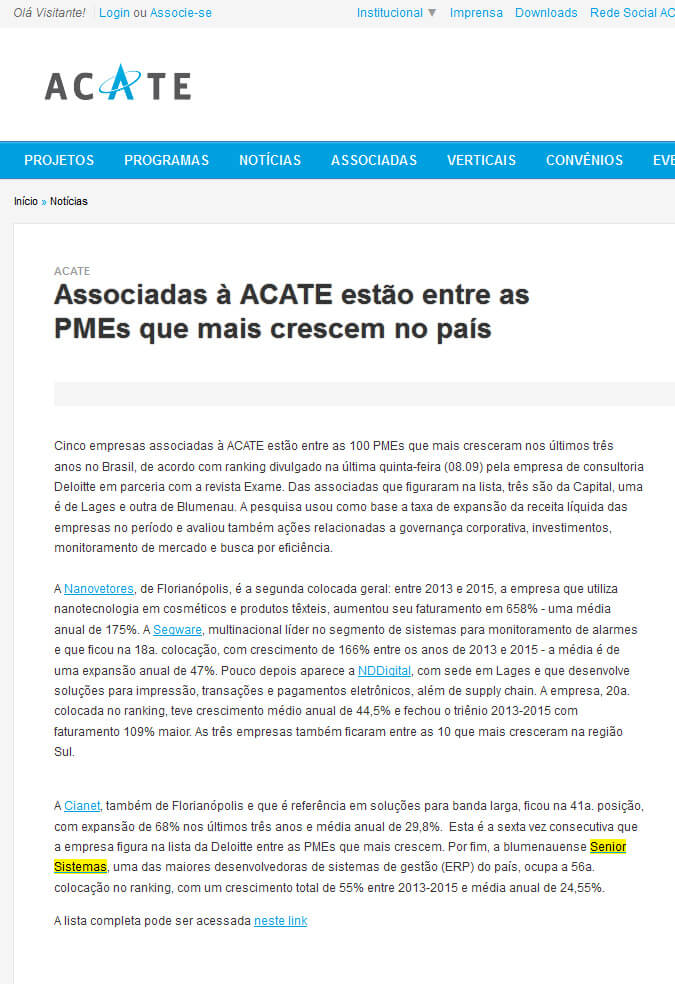 Acate | Associadas  à Acate estão entre as PMEs que mais crescem no país