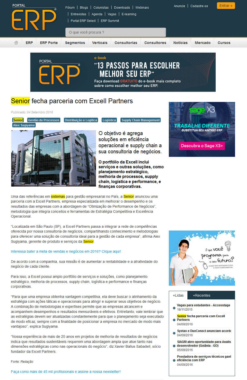 Portal ERP | Senior Fecha Parceria Com Excell Partners