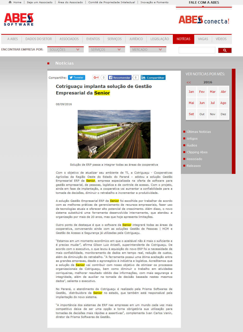 ABES SOFTWARE | Cotriguaçu implanta Solução de Gestão Empresarial da Senior