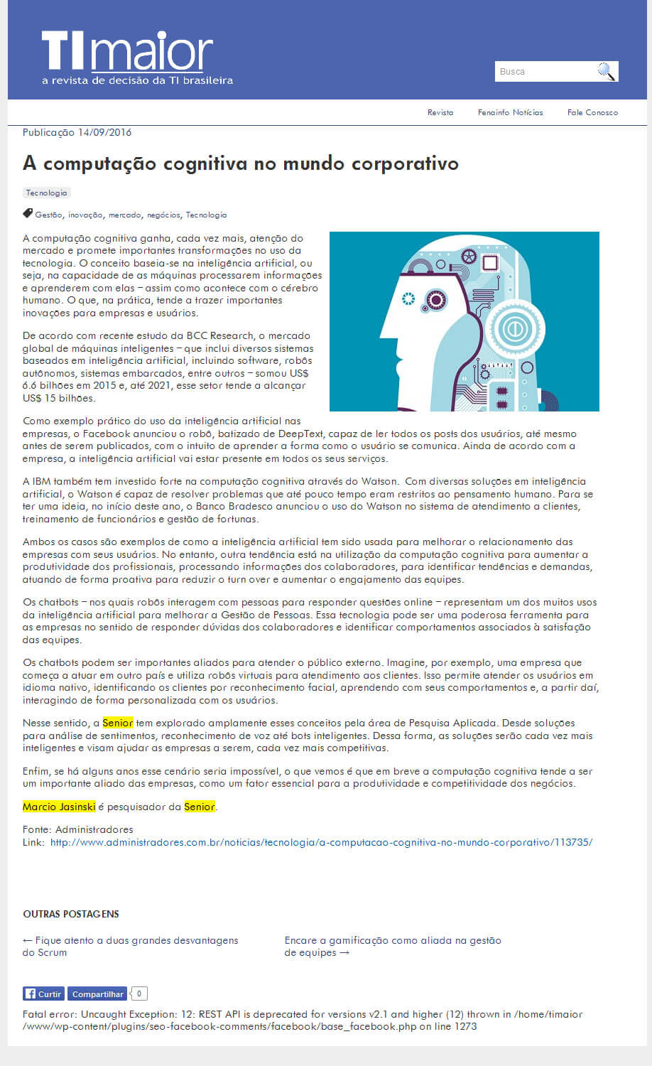 TI MAIOR | A computação cognitiva no mundo corporativo