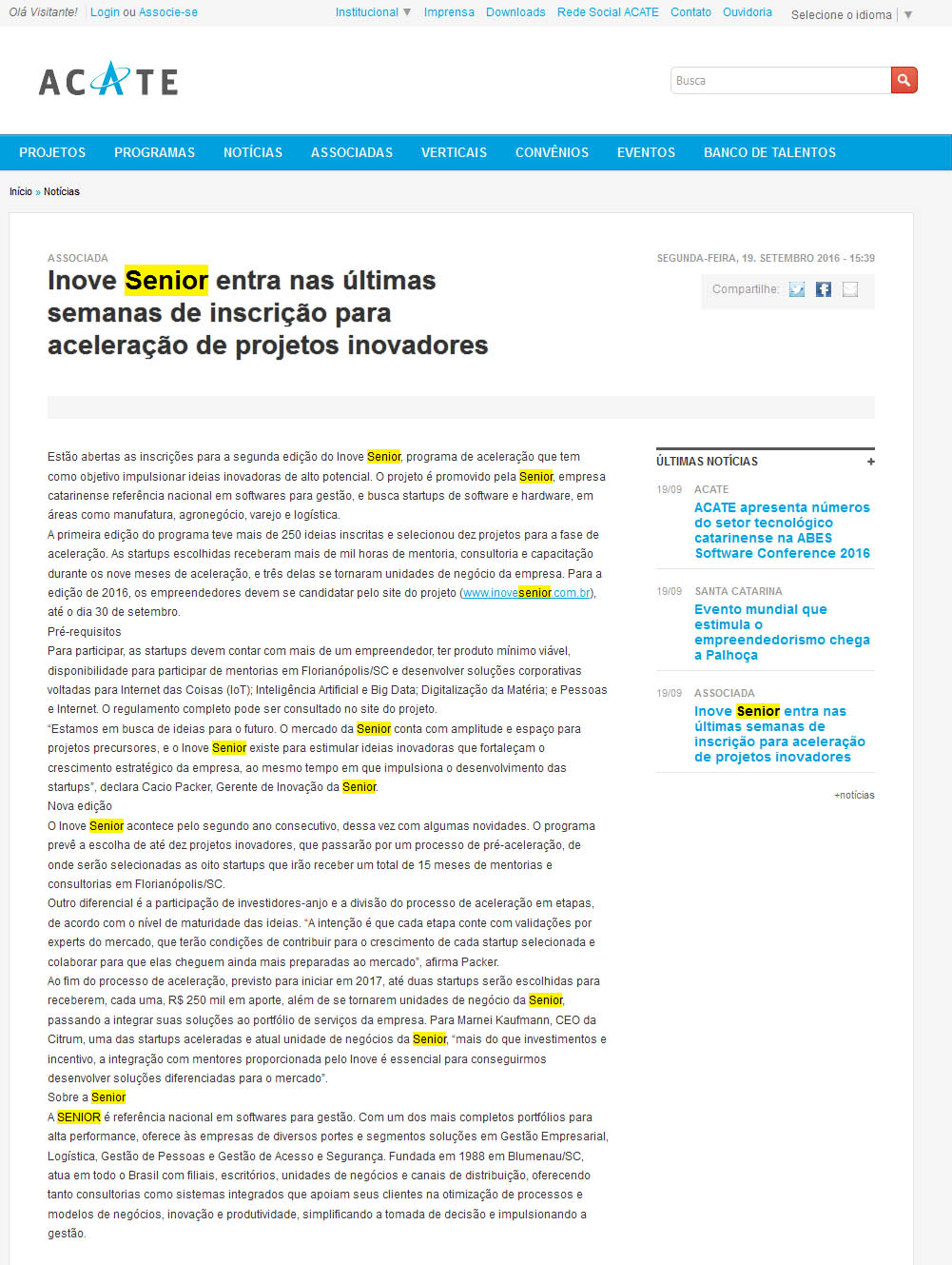 Acate | Inove Senior entra nas últimas semanas de inscrição para aceleração de projetos inovadores