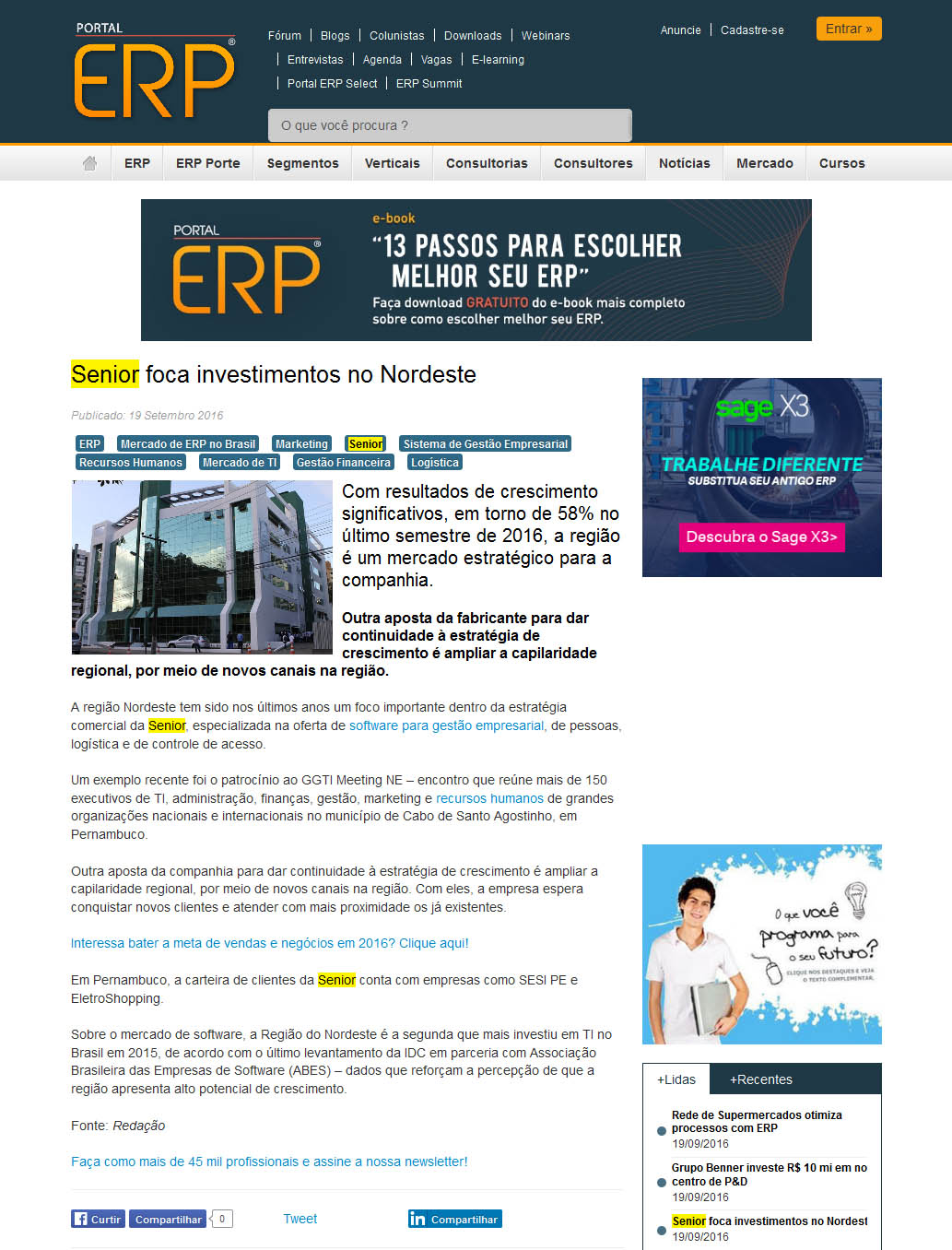POETAL ERP | Senior foca investimentos no Nordeste