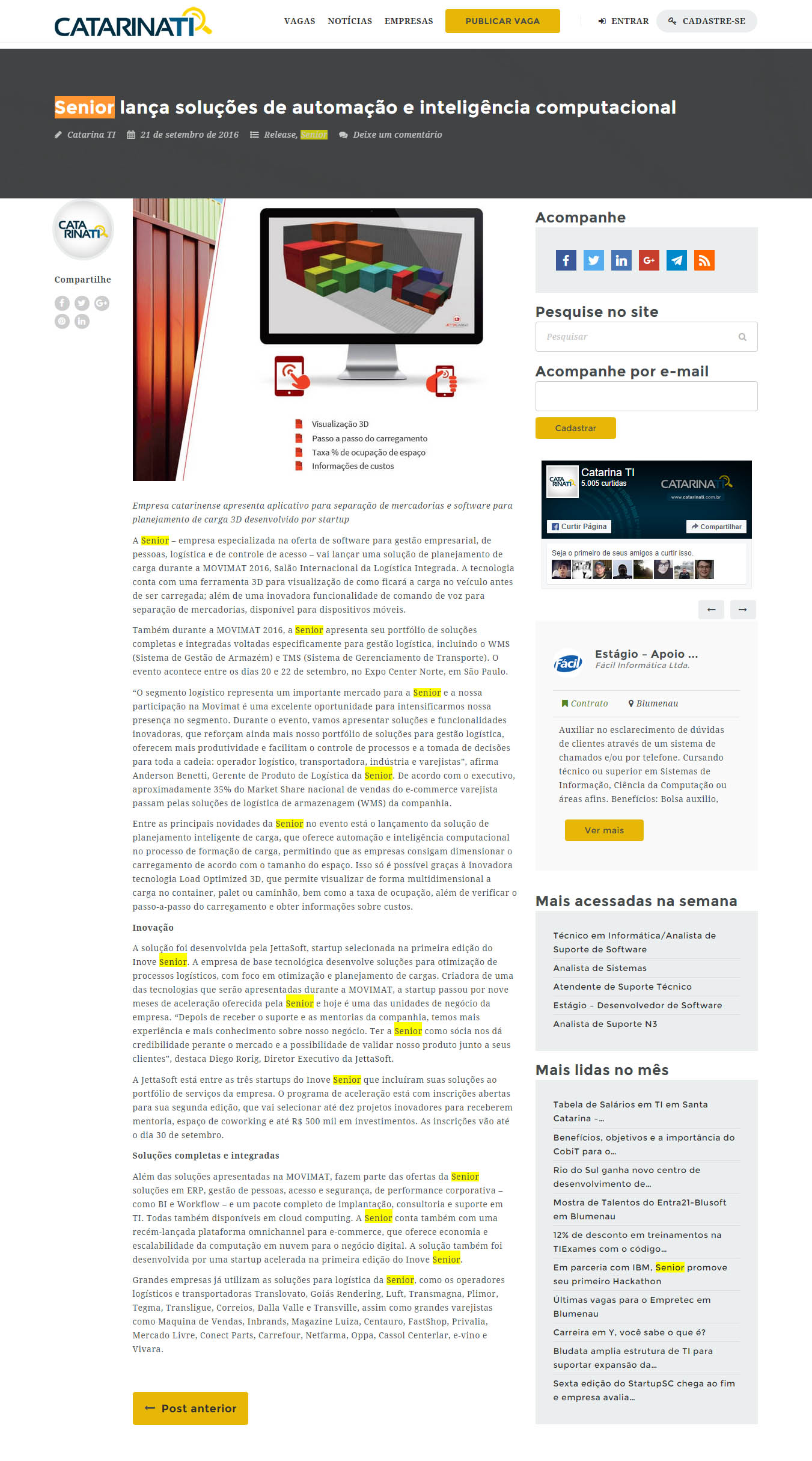 CATARINATI | Senior lança soluções de automação e inteligência computacional