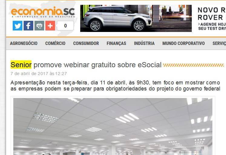 ECONOMIA SC | Senior promove webinar gratuito sobre eSocial