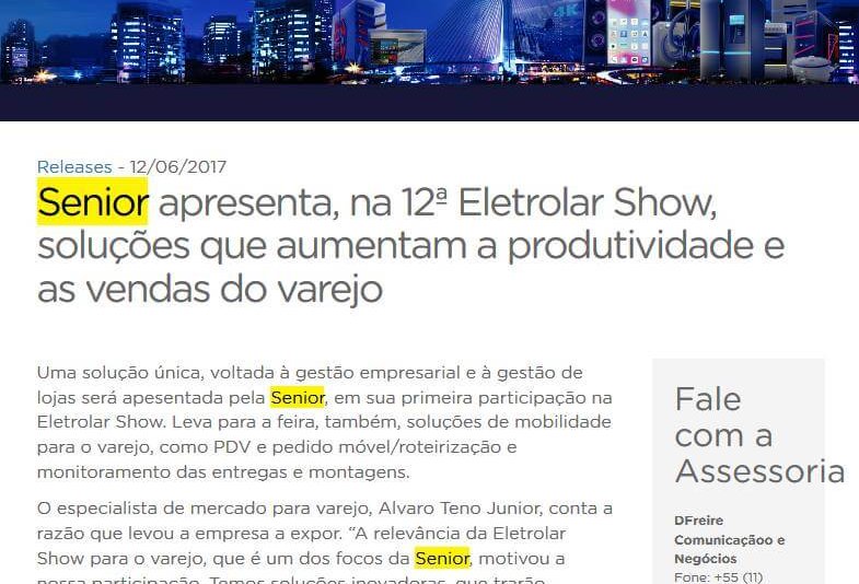 ELETROLARSHOW | Senior apresenta, na 12ª Eletrolar Show, soluções que aumentam a produtividade e as vendas do varejo