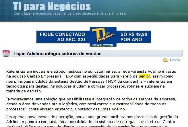 TI PARA NEGÓCIOS | Lojas Adelino integra setores de vendas