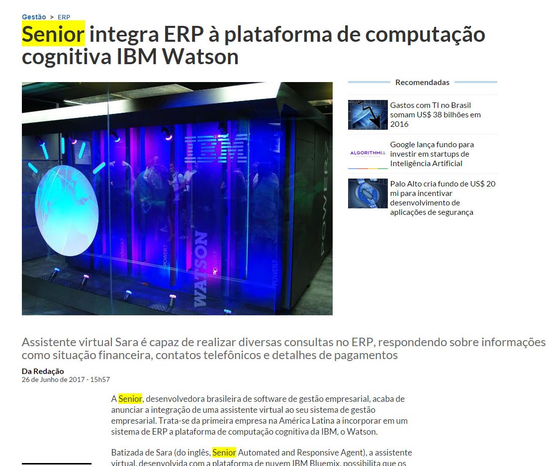 COMPUTERWORLD | Senior integra ERP à plataforma de computação cognitiva IBM Watson