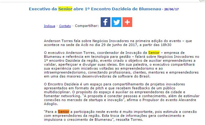 JORNOW | Executivo da Senior abre 1 Encontro Dazideia de Blumenau