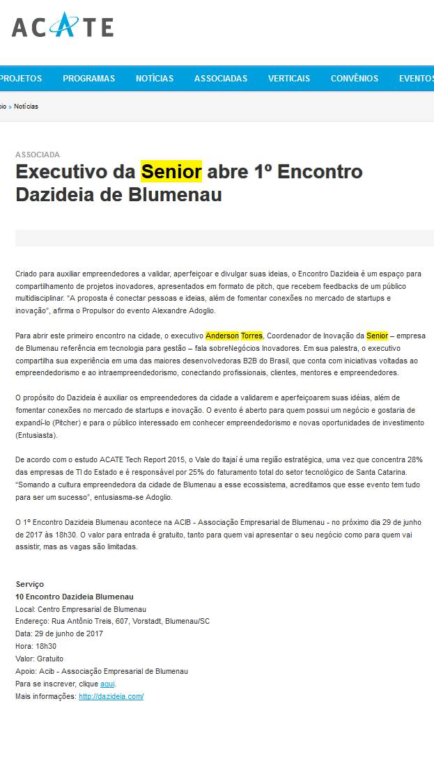 ACATE | Executivo da Senior abre 1º encontro dazideia de blumenau