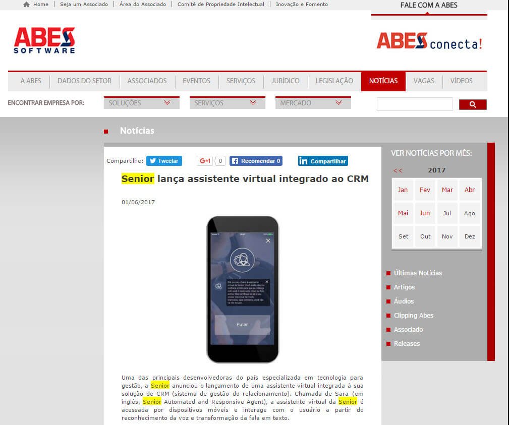 ABES SOFTWARE | Senior lança assistente virtual integrado ao CRM