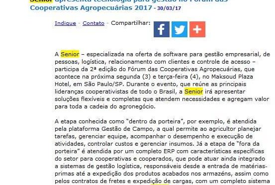 JORNOW | Senior apresenta tecnologia para gestão no fórum das cooperativas agropecuárias 2017