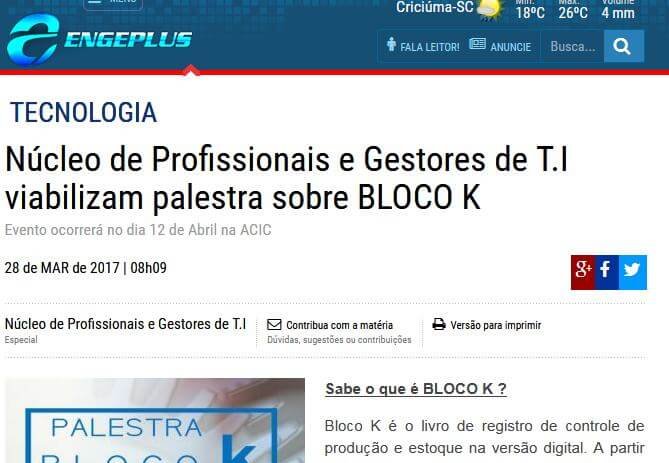 ENGEPLUS | Núcleo de profissionais e gestores de T.I. viabilizam palestra sobre Bloco K