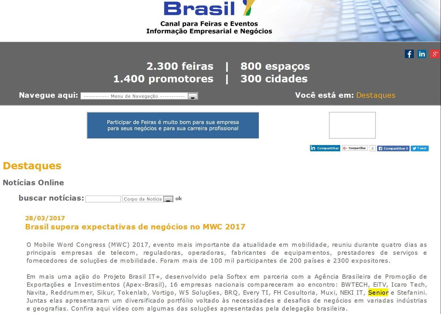 FEIRAS DO BRASIL | Brasil supera expectativas de negócios no MWC 2017