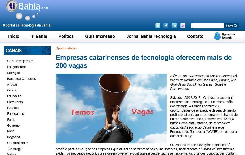 TI BAHIA | Empresas catarinenses de tecnologia oferecem mais de 200 vagas