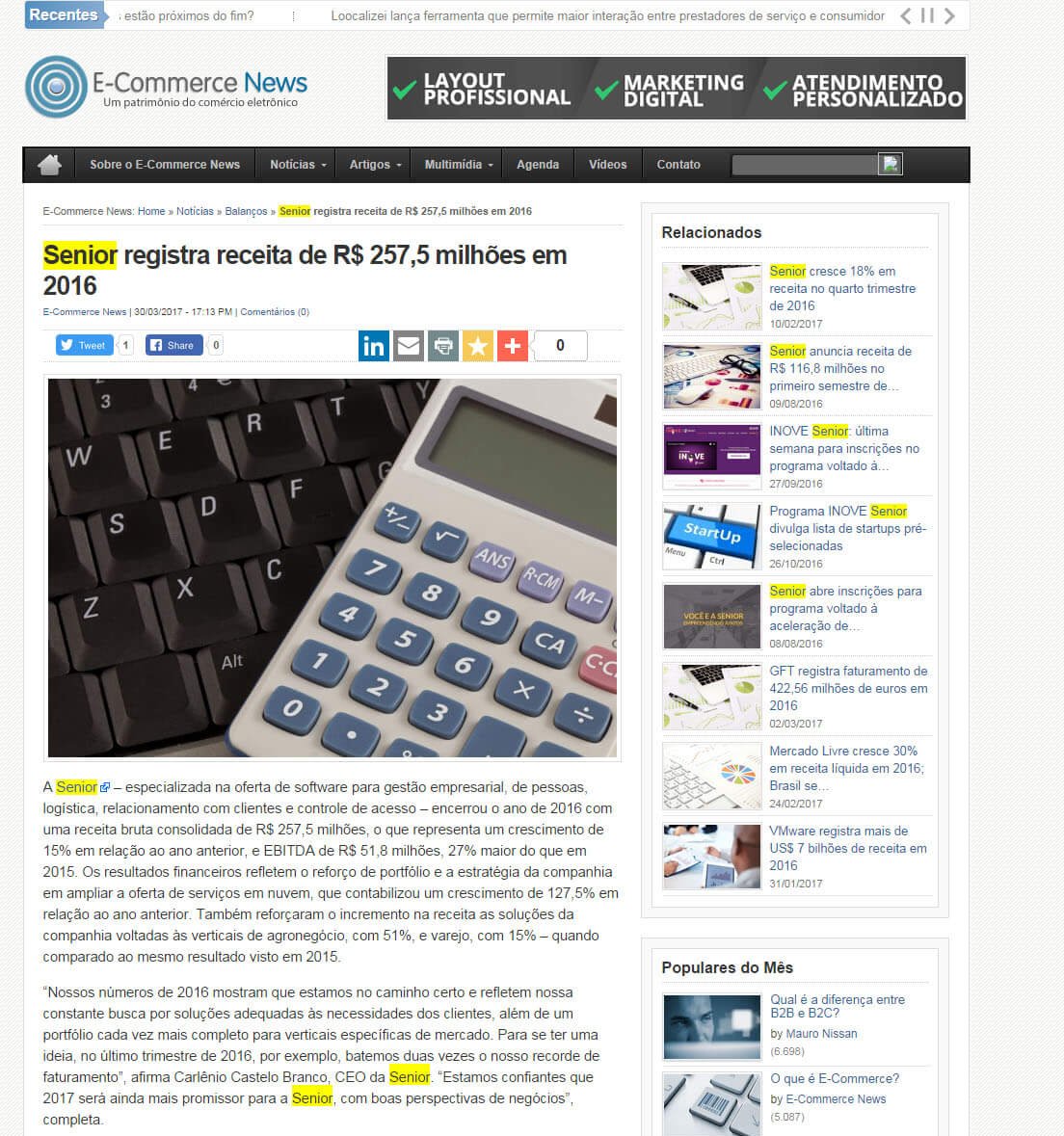 ECOMMERCE NEWS | Senior registra receita de R$ 257,5 milhões em 2016