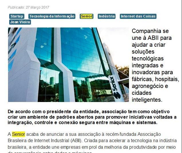 PORTAL ERP | Senior se ene à Associação Brasileira de Internet Industrial
