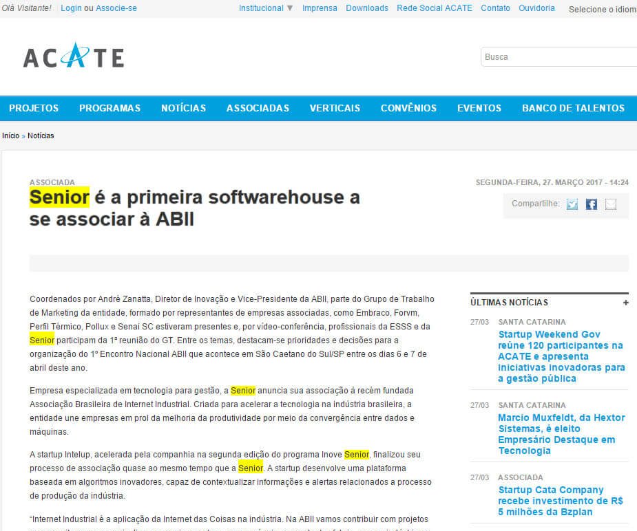 ACATE | Senior é a primeira softwarehouse a se associar à ABII