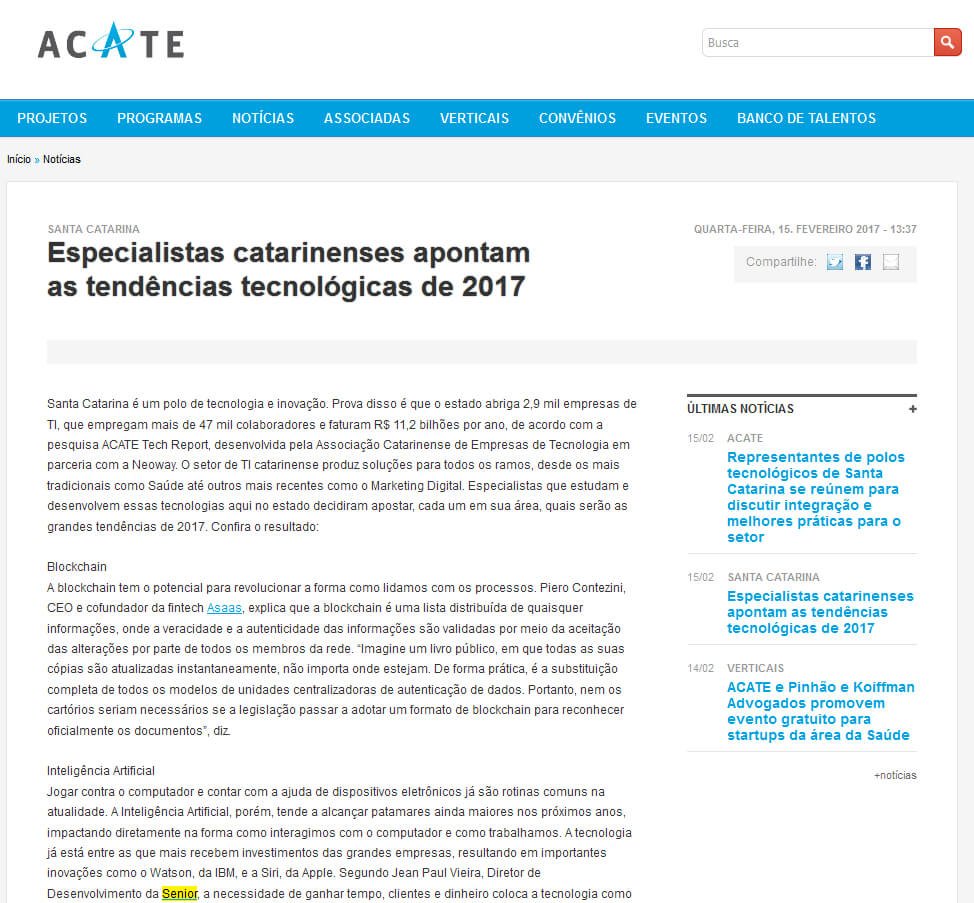 ACATE | Especialistas catarinenses apontam as tendências tecnológicas de 2017