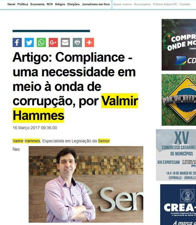 ADJORI-SC | Compliance – uma necessidade em meio à onda de corrupção, por Valmir Hammes