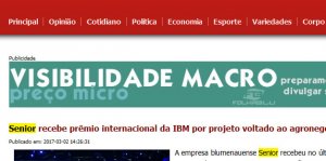 FOLHA BLU | Senior recebe prêmio internacional da IBM por projeto voltado ao agronegócio.