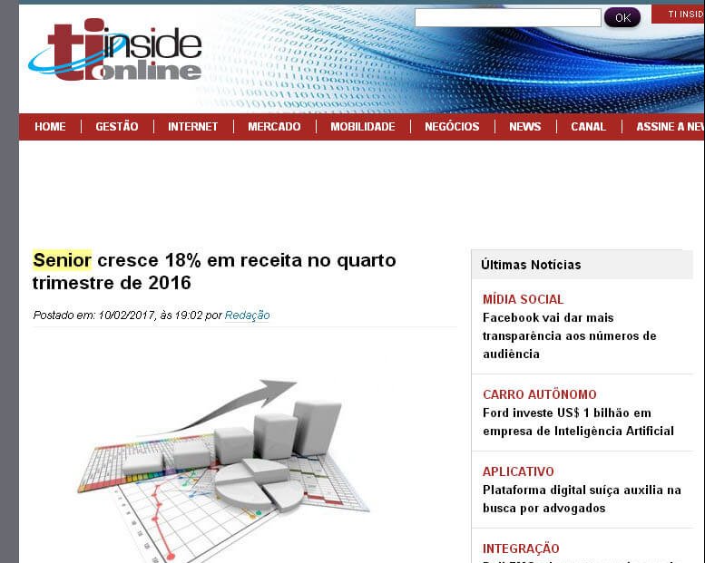 TI INSIDE | Senior cresce 18 em receita no quarto trimestre de 2016