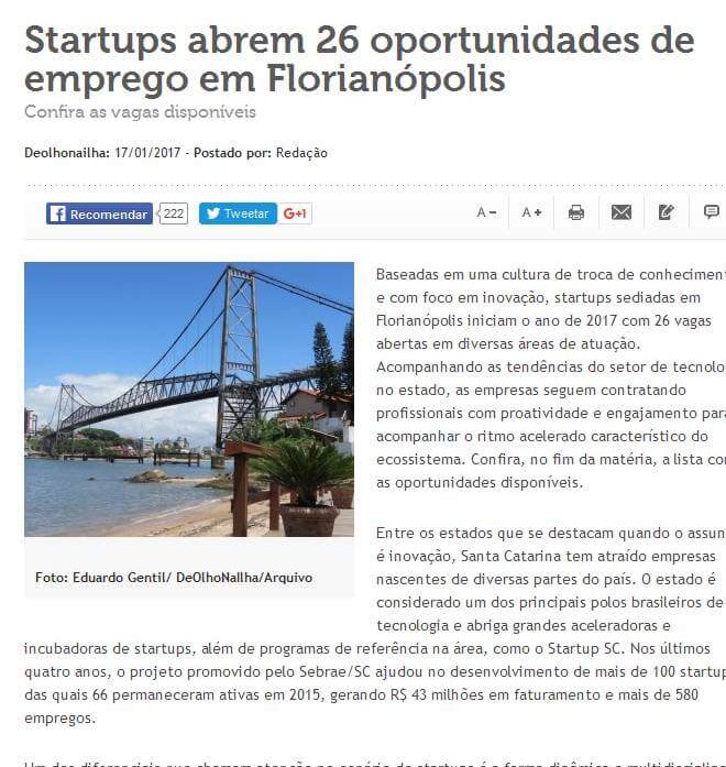 DE OLHO NA ILHA | Startup abrem 26 oportunidades de emprego em Florianópolis.