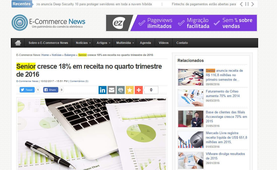 E-COMMERCE NEWS | Senior cresce 18% em receita no quarto trimestre de 2016.